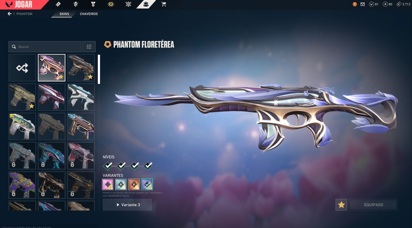 Conta valorant, Phantom, kunai e Operator floretérea entre outras skins lendária
