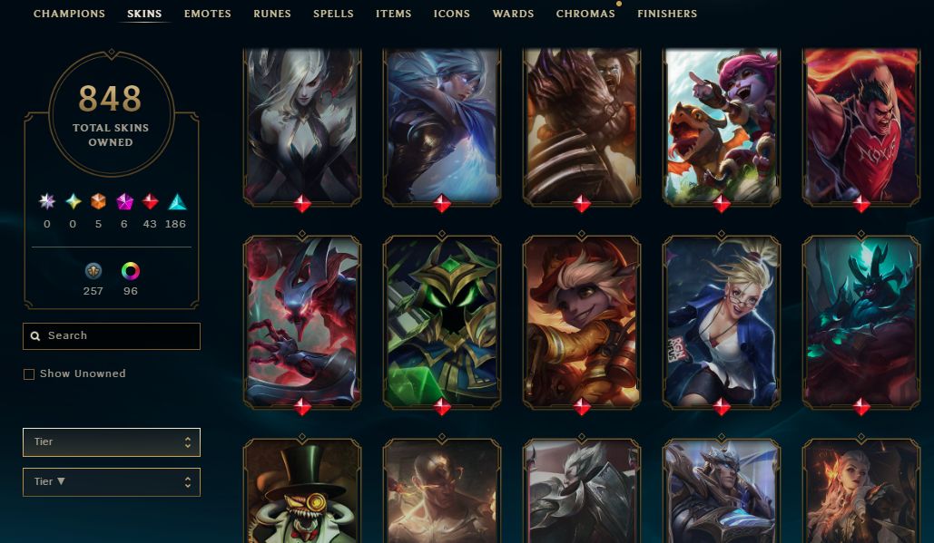 848 SKINS, 108 CHROMAS - CONTA DE LEAGUE OF LEGENDS