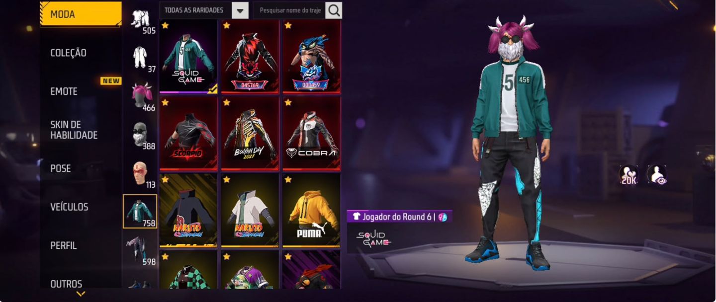 CONTA DE FREE FIRE PRIME 8 FULL ROXA GEMADA
