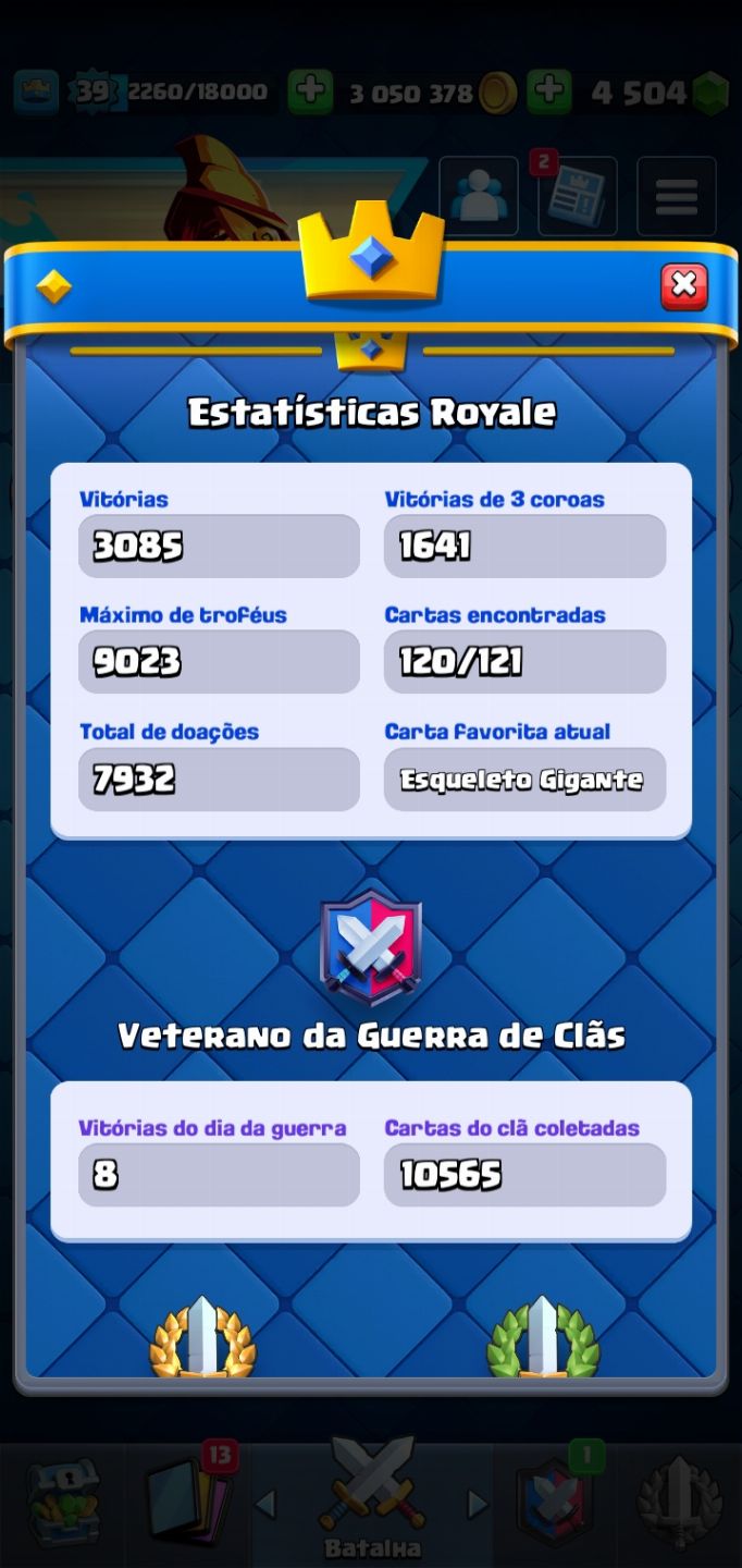 Conta Clash Royale - 8 anos - 10mil troféus - 11000 Gemas - 4Mi ouro - Arena 25