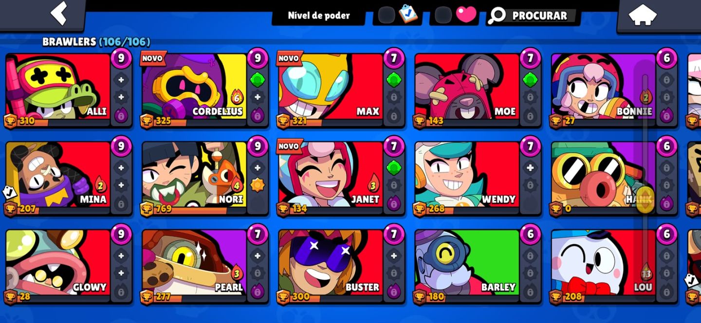 CONTA BRAWL 40K TROFÉUS | 106/106 BRAWLERS | + 200 SKINS | + 1000 COSMÉTICOS