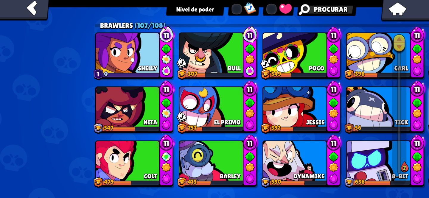CONTA BRAWL STARS COM MUITOS PASSES E SKINS