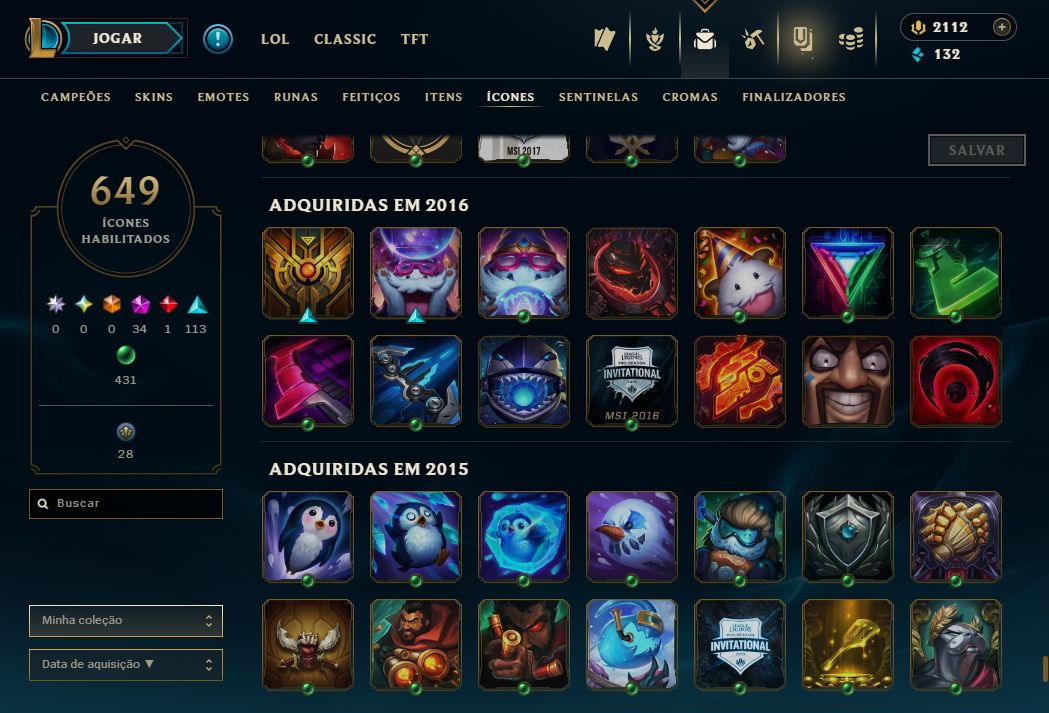 Conta Lol de 2015 / 836 Skins / Nivel 664 / 649 Icones
