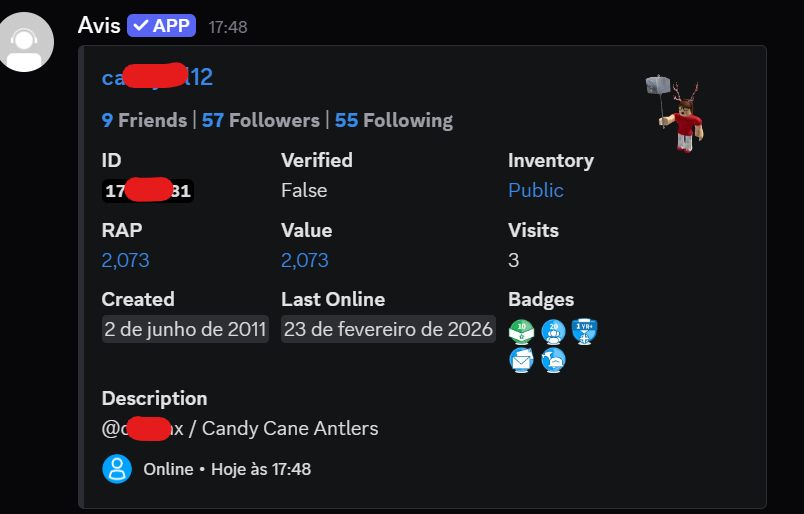 CONTA ROBLOX ANTIGA 2011 CANDY CANE ANTLERS + 17 OFFSALES E 2K RAP [UNVERIFIED]