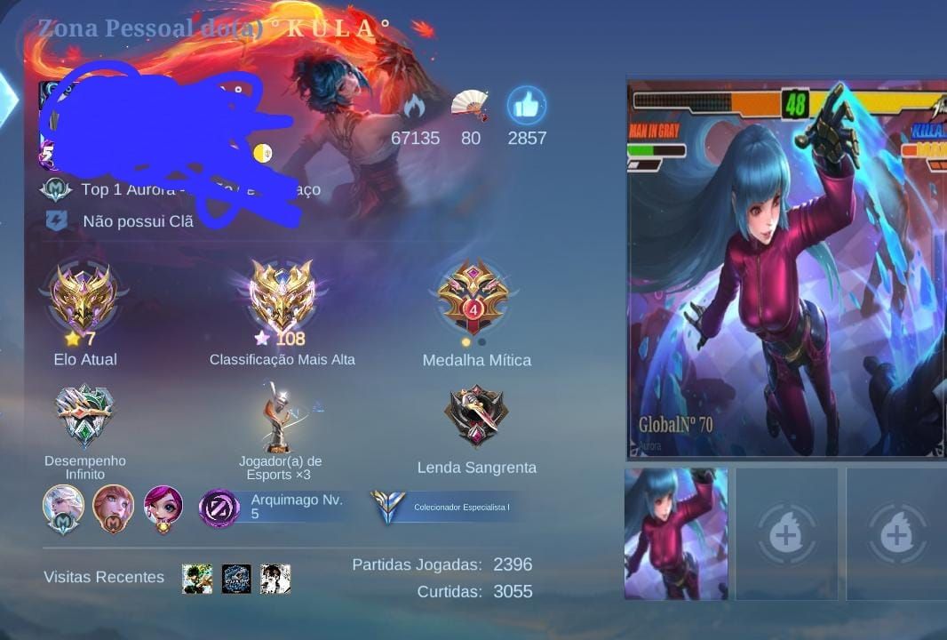 Ex- imortal, ex Top Brasil Aurora+KOF Aurora + Soul Vessels Benedetta + 130skins