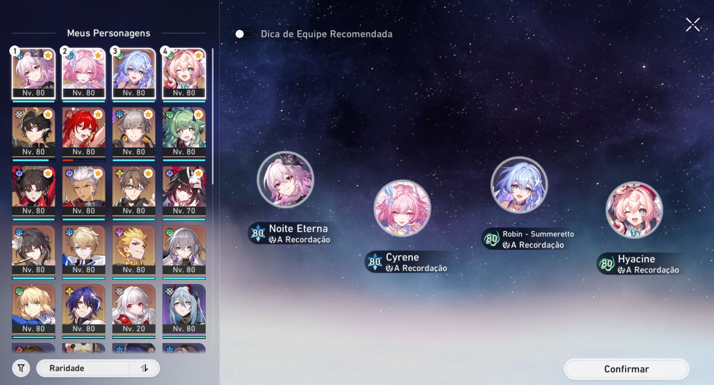 Conta Hsr Evernight E2s1, Cyrene E2s1, Hyacine E1s1, Robin Summer E1s1 e +