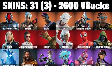 CONTA FORTNITE COM 31 SKINS GROOT/GUMBO/SPIDER MAN/KIT/AQUAMAN/ADIRA/IRIS