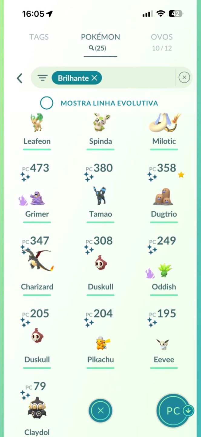 Conta lvl 45, 34 brilhantes, 662 Pokémons pegos, conta de 2016.