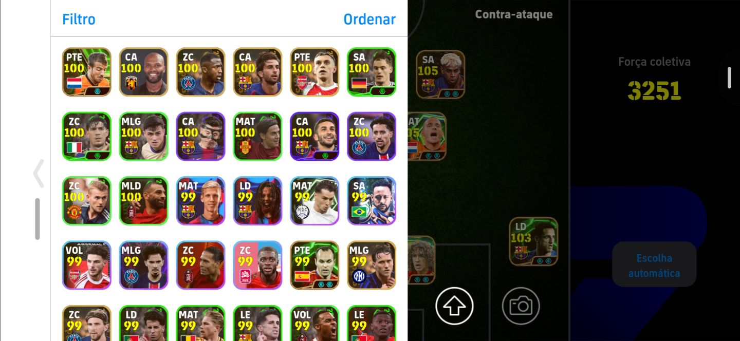 CONTA EFOOTBALL COM 3251 DE FORÇA NEYMAR 106+ADRIANO 106+SNEIJDER 106+PUYOL 108