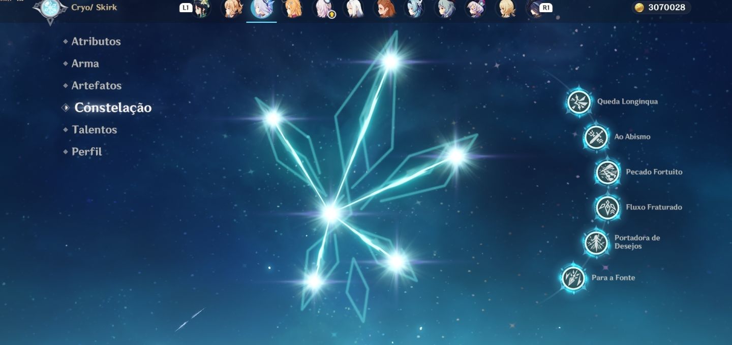 CONTA GENSHIN IMPACT TODOS PERSONAGENS LVL 90 (VÁRIOS C6)+30 ARMAS 5 MAPAS 100%