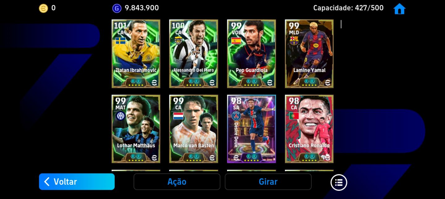 CONTA EFOOTBALL COM IBRAHIMOVIC, GUARDIOLA, DEL PIERO,MATTHAUS,YAMAL2. MUNDO