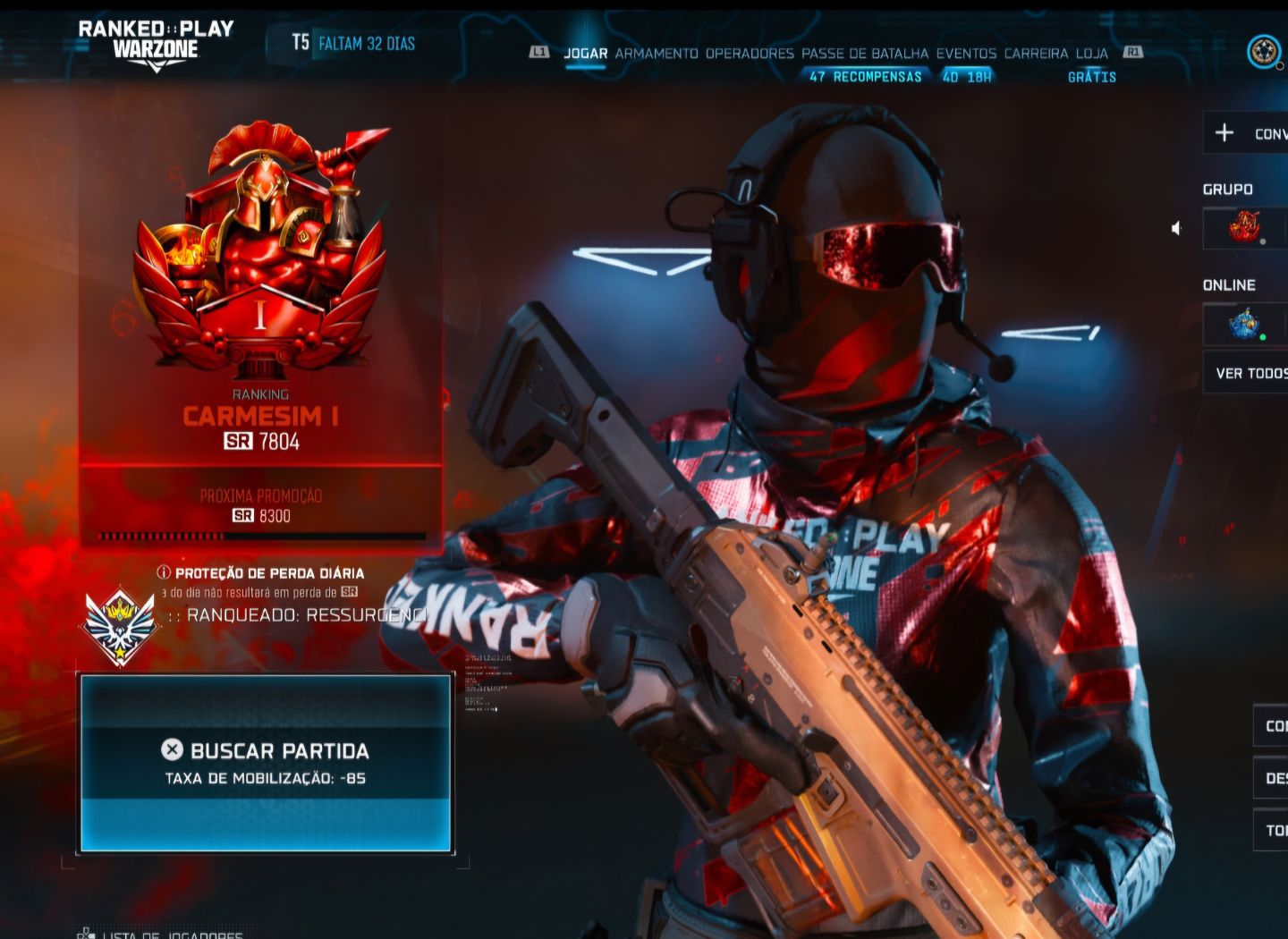 Conta Warzone Ranked Carmesin Prestigio 1 Level 55