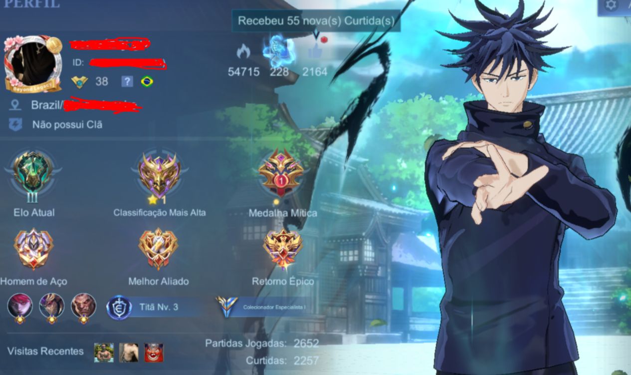 Conta mobile legends skins de street fighter e jujutsu