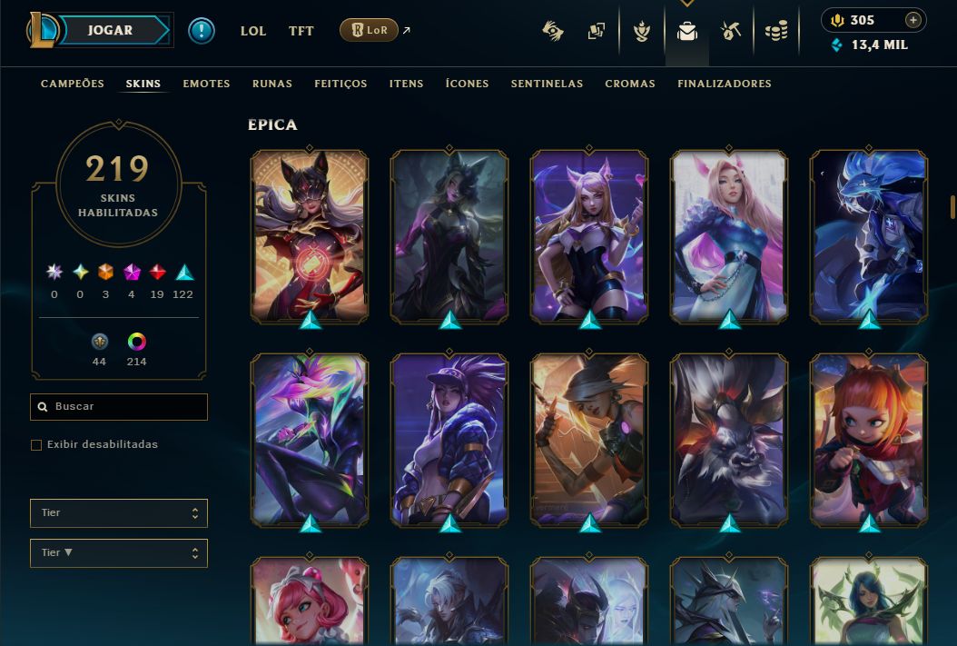 CONTA LOL 2021 - DIAMANTE 2 - 219 SKINS 216 CROMAS - WINRATE 65% - FULL ACESSO