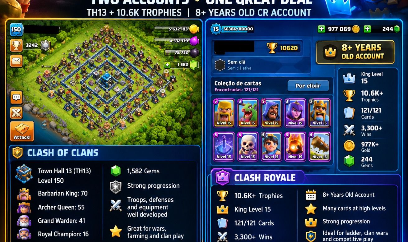 Conta de Clash Royale 10k+ de troféus e conta de Clash of clans CV 13