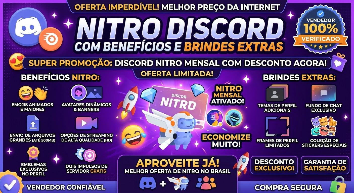 NITRO DISCORD MENSAL COM BÔNUS E BRIDES EXCLUSIVOS!!!