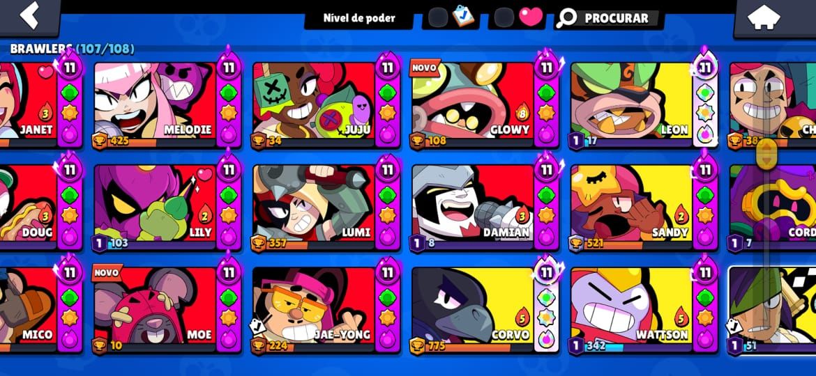 CONTA BRAWLSTARS | LENDÁRIO | TODOS BRAWLERS | 50K | RECHEADA DE SKINS | COLEÇÃO