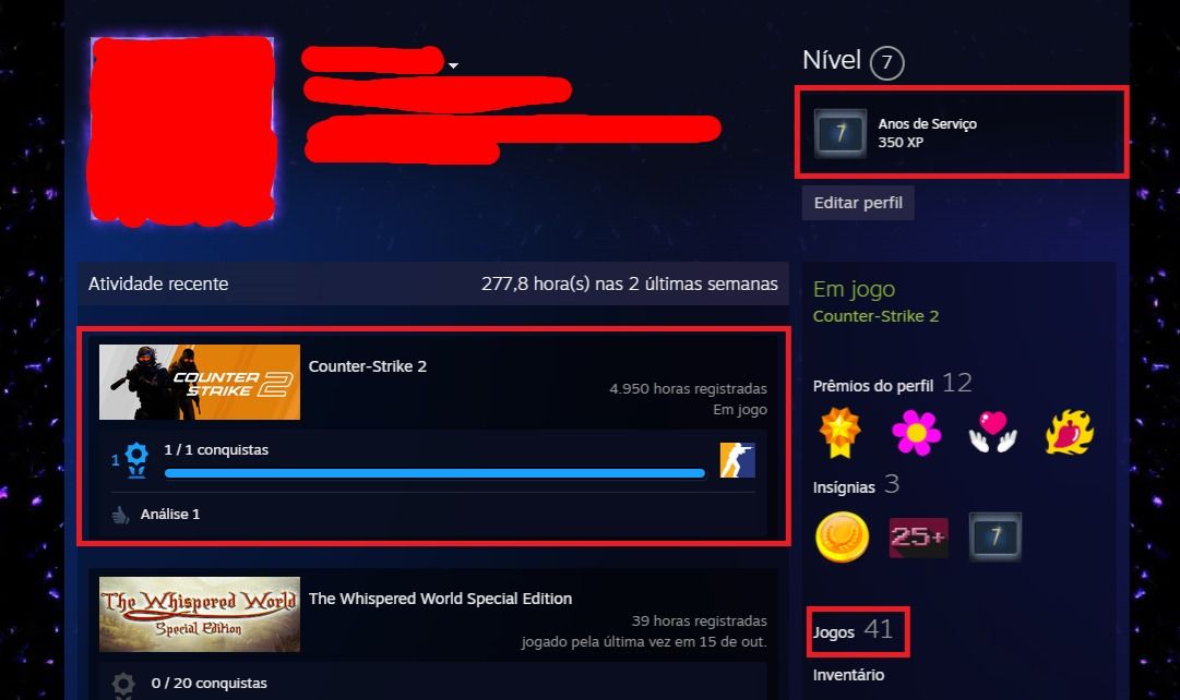 Conta Steam 41 jogos Cs2 (Premiere + Medalhas + Comprovante + 4950 Horas)