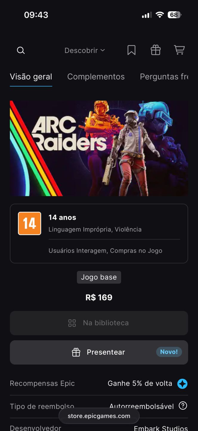 Conta ARC Raiders - Epic Games