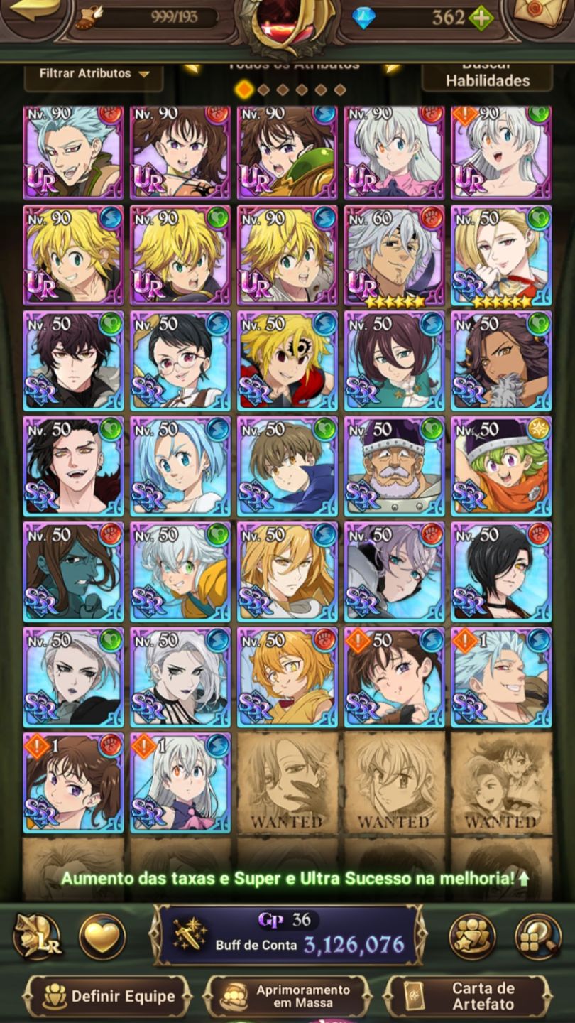 Conta 7ds grand cross Collab Persona5 personagens pvp e 362 a 400 diamantes