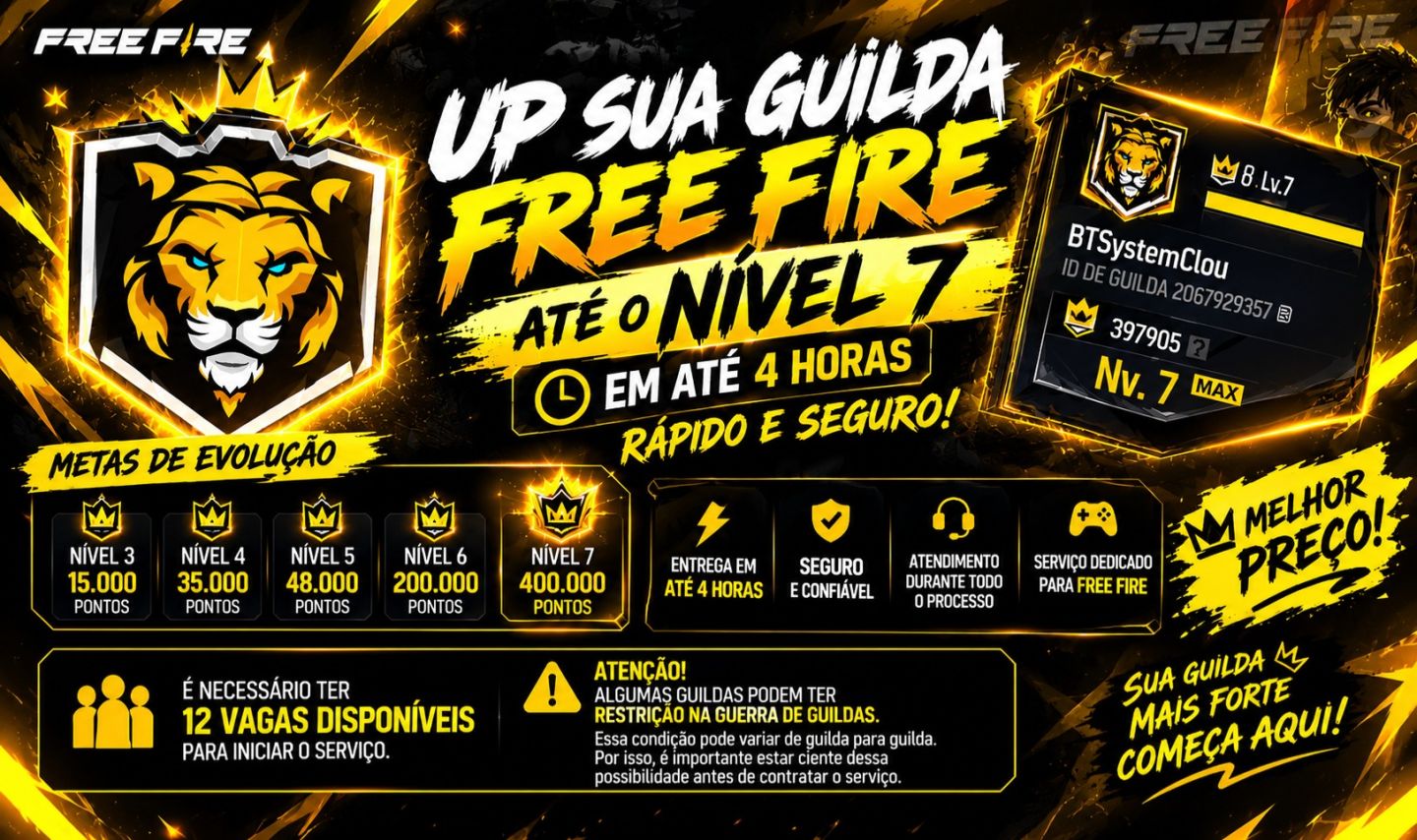 UP SUA GUILDA FREE FIRE ATE O NIVEL 7 EM ATE 4 HORAS RAPIDO E SEGURO