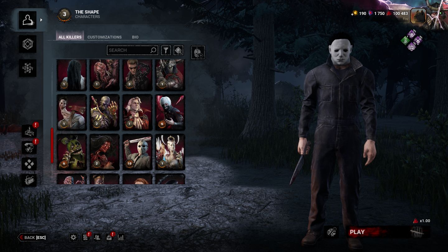 Conta Dead By Daylight, contendo personagens de licença que saíram do jogo etc