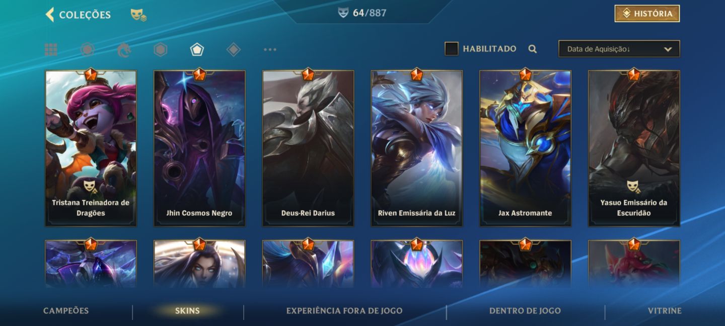 Lol wild rift,mais de 80 skins eu acho,skins de prestígio raras,e-mail sem nada