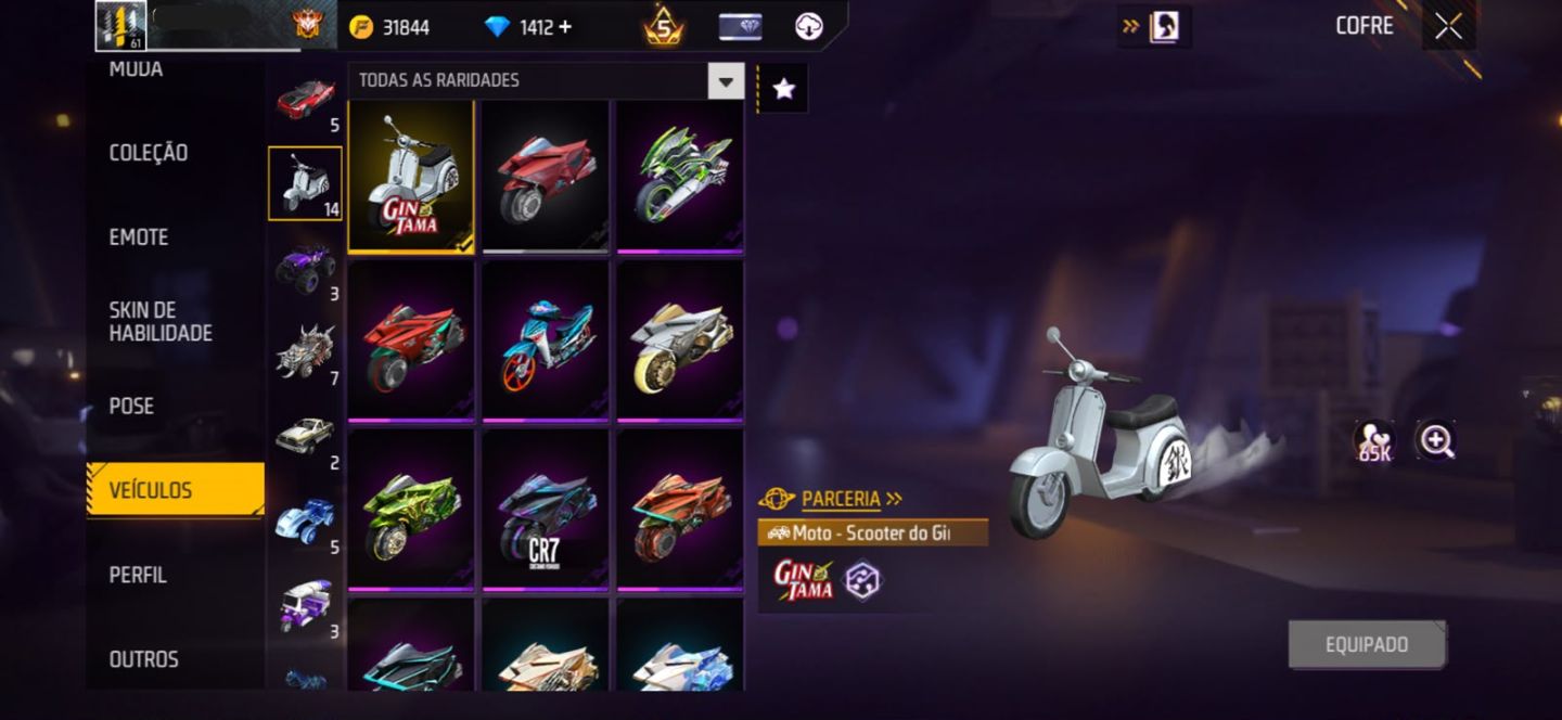Conta FreeFire 7 Anos | 1372 diamante | Pacote Hashira Sensi | Tds Skins Naruto