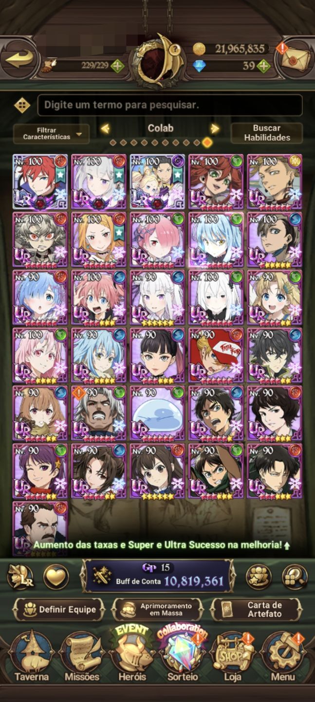 | Conta 7DS Grand Cross | Gawain, Collabs + IF's | Campeão V | 11.2M+ BOX |