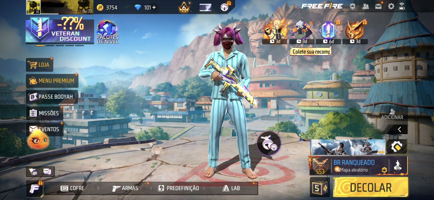 CONTA DE FREE FIRE GEMADA NÍVEL 70 COM RAGNAROK, ANGELICAL e MANDELA