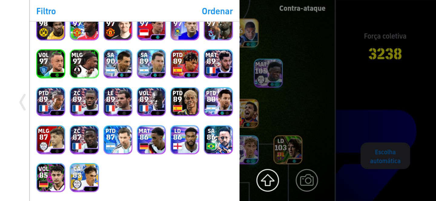 Conta top de efootball mobile com Adriano, Zola e Vini Jr.