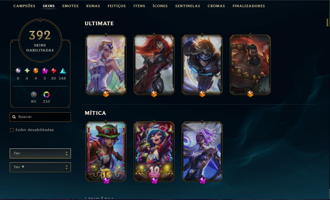CONTA LOL - ESMERALDA 4 - 392 SKINS - LEVEL 589