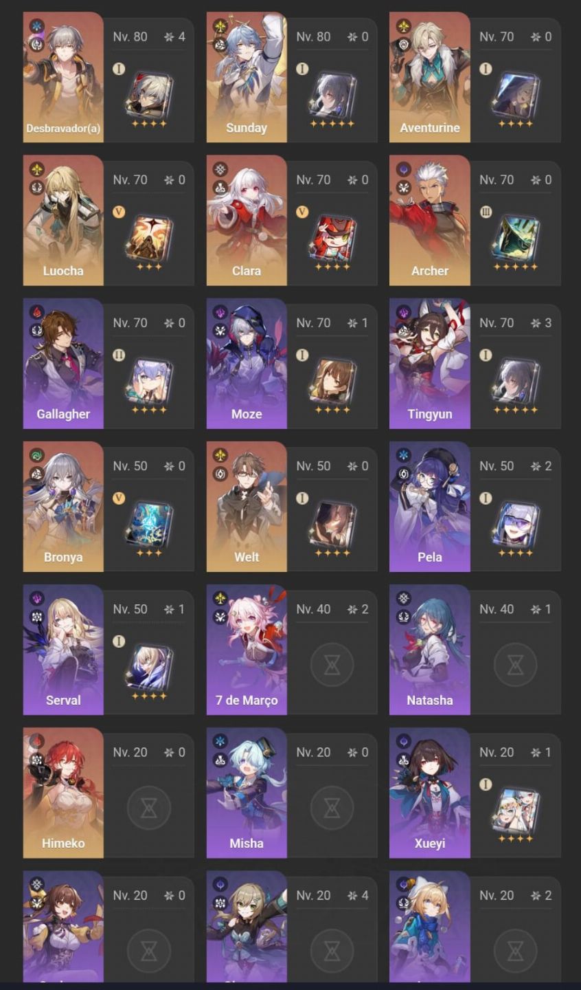 Conta HSR + ZZZ + GI (todos os detalhes na descrição)