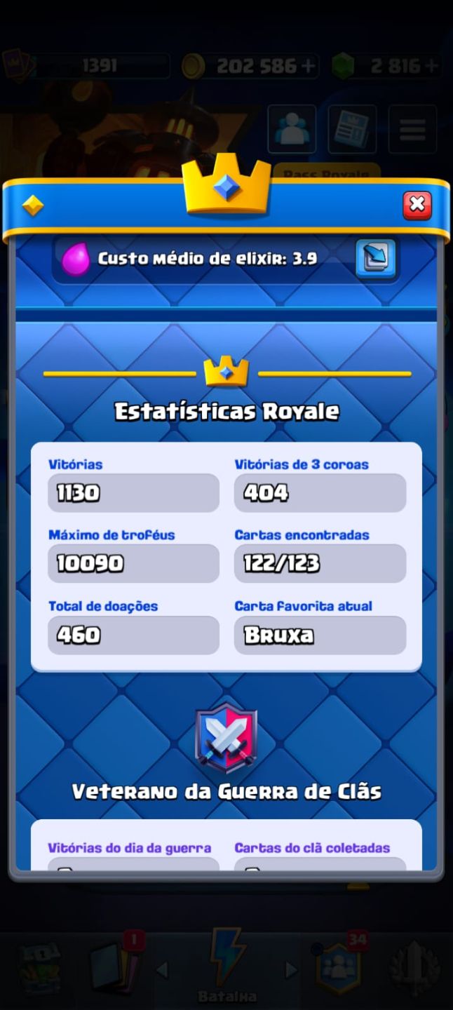 Conta Clash Royale com 10.090 troféus, cartas e itens raros