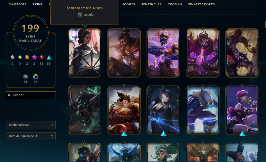 Conta LOL Ouro IV | Level 264 | 199 Skins | Todos os Campeões | Full Acesso
