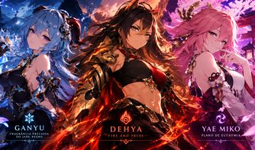 Dehya C6 lv95, Yae Miku C5, Diluc C5, Ganyu C3 37 Resinas Frágil. Ganyu com skin