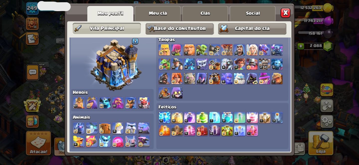 CONTA CLASH OF CLANS END-GAME - CENTRO DE VILA 18 (COM PASSES E MEDALHAS)