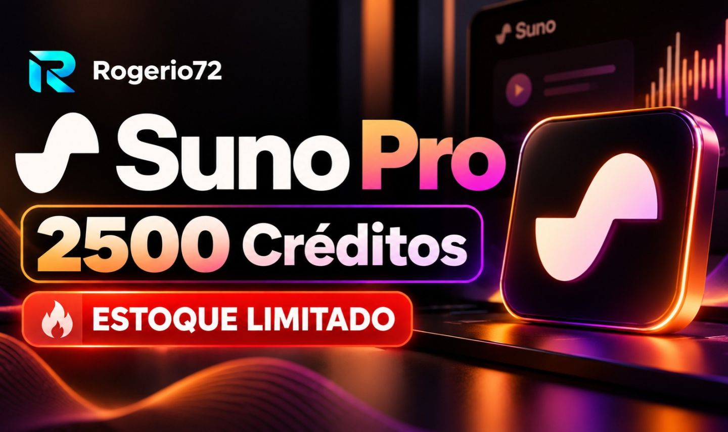 Suno Pro - 30 Dias - 2500 Créditos - Entrega Rápida