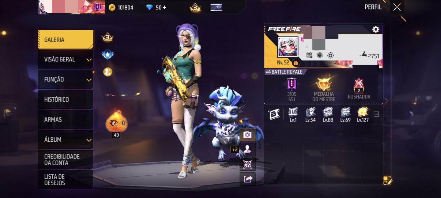 Conta de free fire unissex com 7 passes