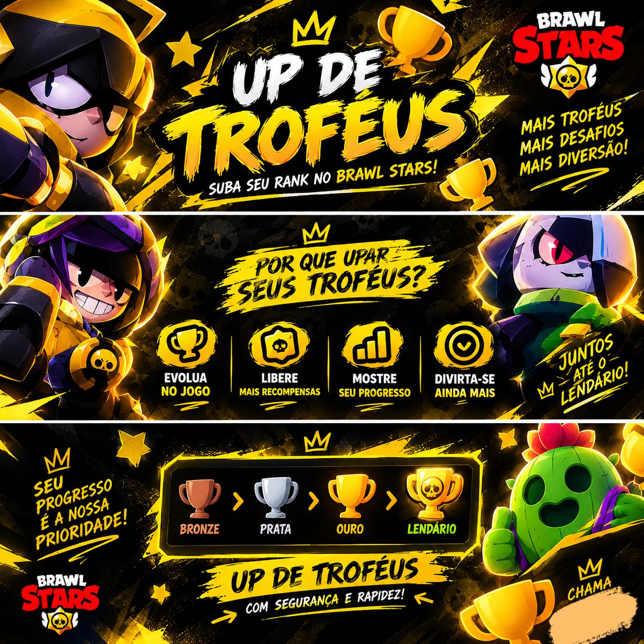 UPO TROFÉUS DE BRAWL STARS, PEGO PRESTIGIO 1 E 2, E UPO 1,5,8,10K DE TROFÉUS