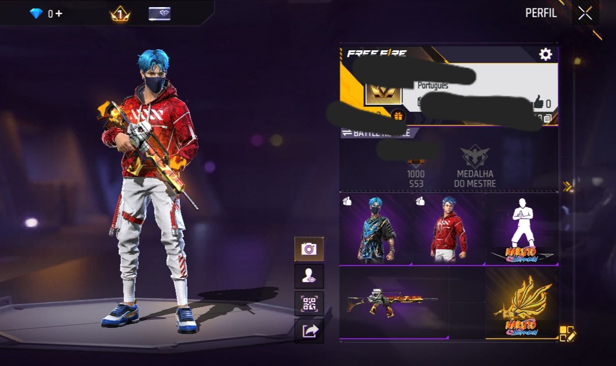 CONTA COM FURIA SOBRE RODAS + AGUIA RUBLIA + ASA DELTA NOVE CALDA + EMOTE NARUTO