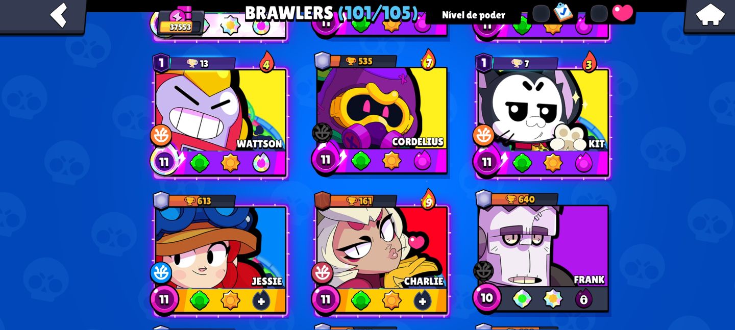 Contra brawl stars 37k troféus, 21 hipercargas, 101/105 brawlers