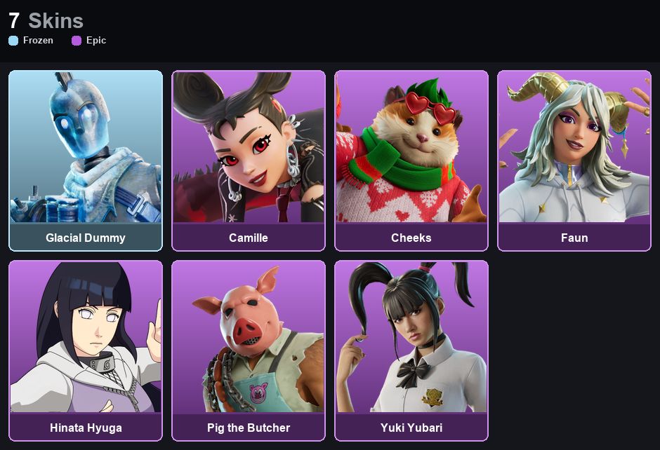 Conta 7 Skins - HINATA HYUGA - PIG THE BUTCHER - FAUN - CAMILLE