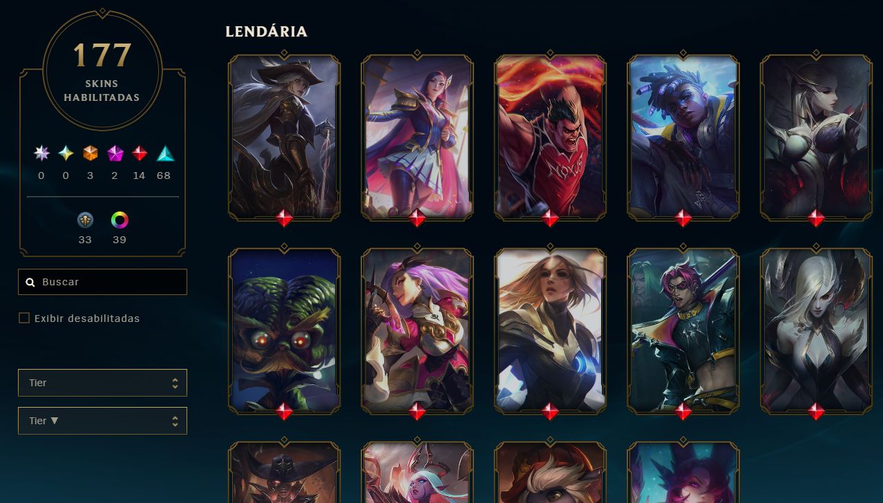 CONTA LOL LV 390 | 177 SKINS | COLEÇÃO QUASE COMPLETA | BR