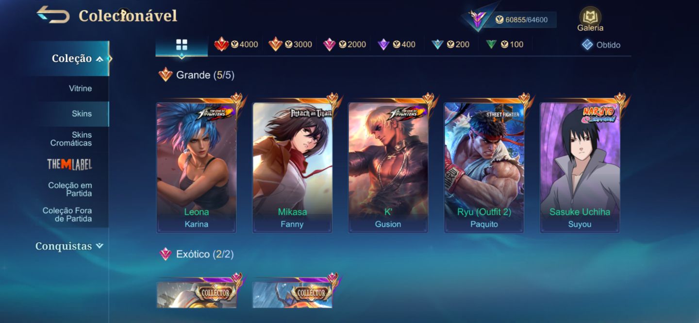 MITICA 51x110 ESTRELAS 214 SKINS COLEC III + SASUKE + 5 COLLABS RARAS