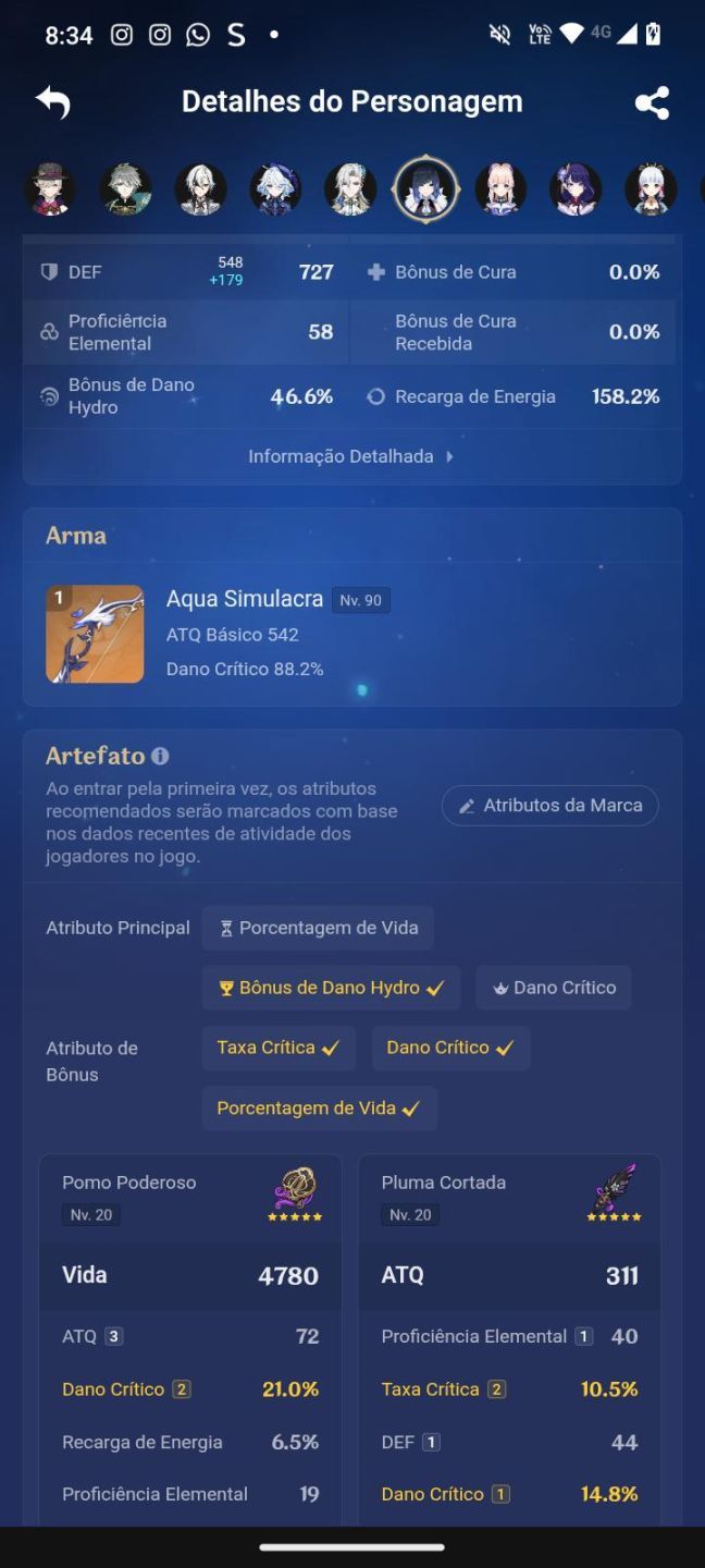 Conta Genshin AR 60 | Arlecchino, Furina e Neuvillette entre outros END GAME