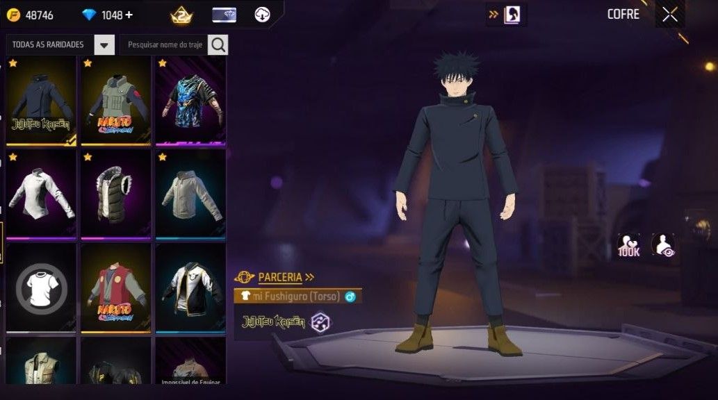 CONTA FREE FIRE LVL 30 MESTRE 5 BR COM MEGUMI JJK|KAKASHI |JIRAYA E 1048 DIMAS