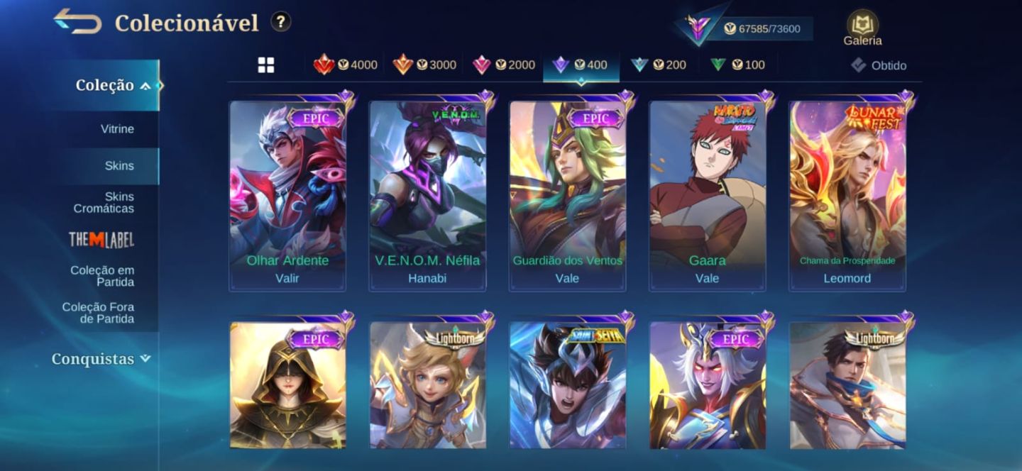 CONTA MOBILE LEGENDS IMORTAL +105 ESTRELAS E +200 SKINS