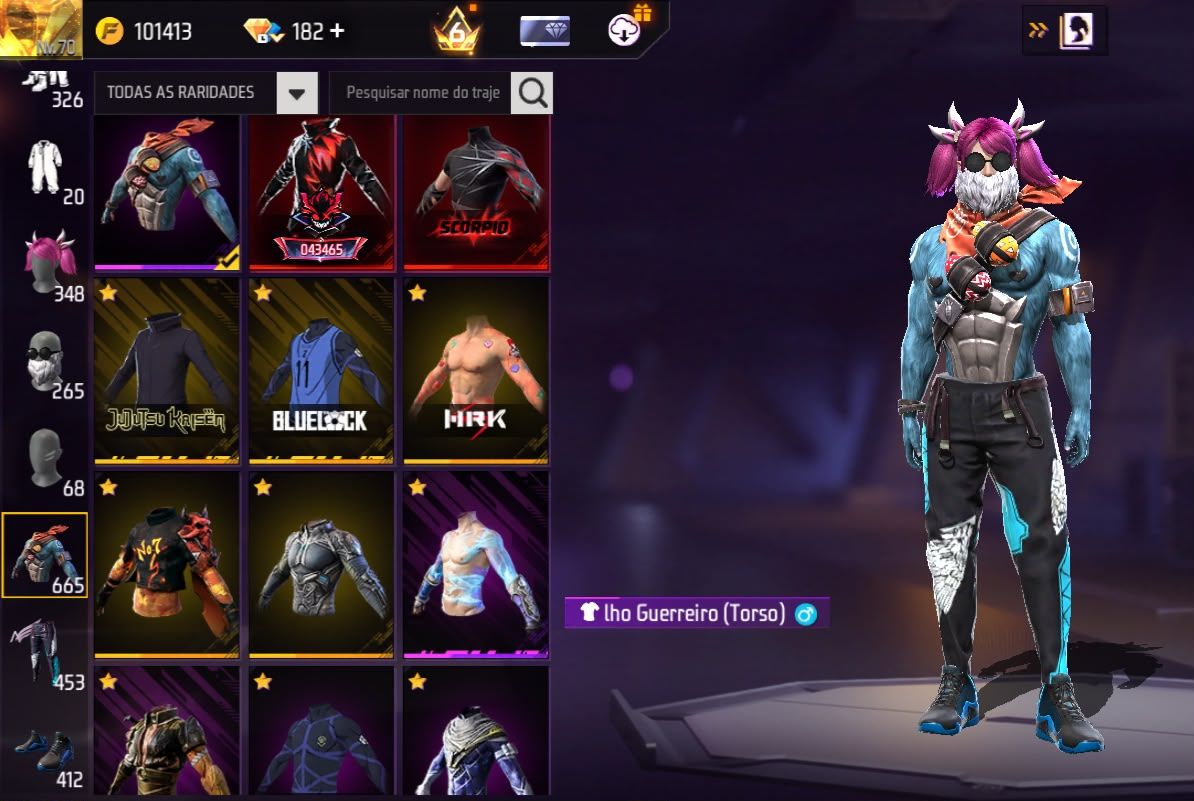 Conta free fire gemada com angelical entrada barba bandeirao punho 650 peitorais