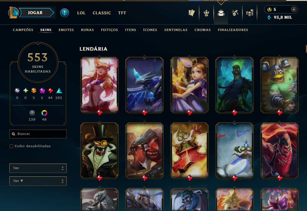 CONTA LOL 550 SKINS